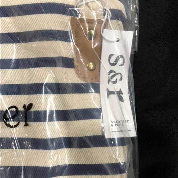 Summer and Rose Striped Tote Beach Bag Dark Navy Stripes Rope $58 - Picture 3 of 8